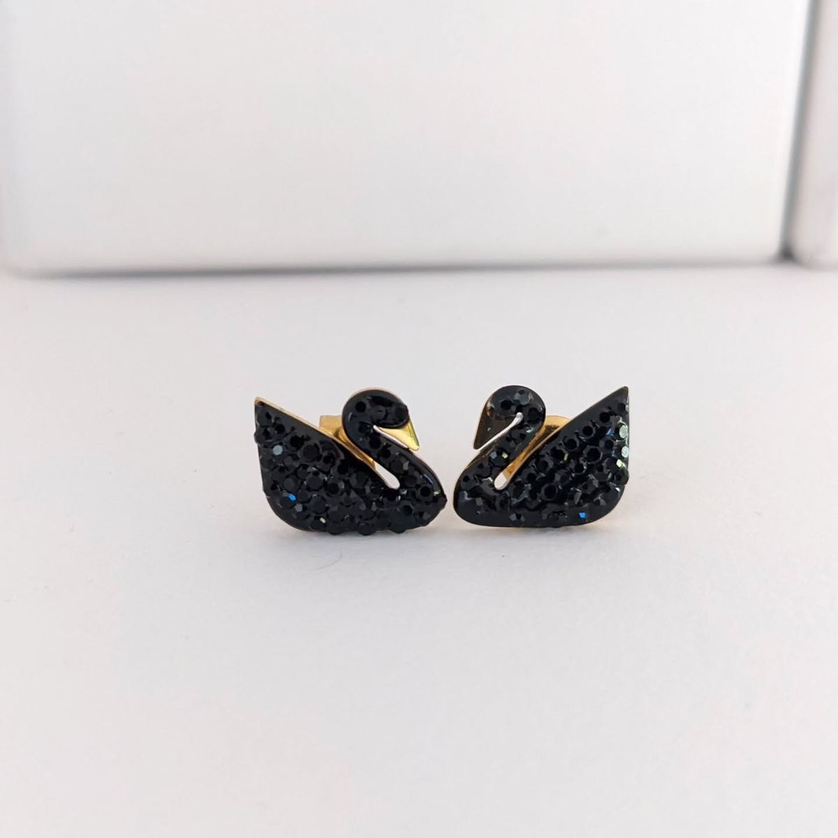 Black Crystal Swan Stud Earrings