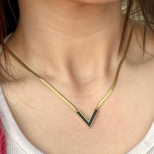 Sleek V Pendant Snake Chain Necklace