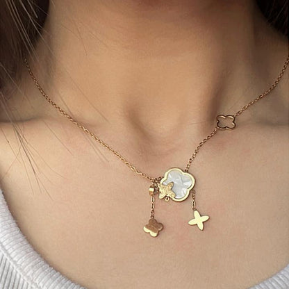 Lucky Clover Necklace Set Silver Tone