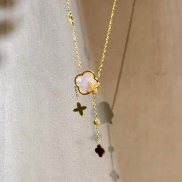 Lucky Clover Necklace Set Silver Tone