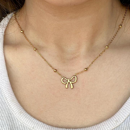 Dainty Bow Charm Necklace  Gold