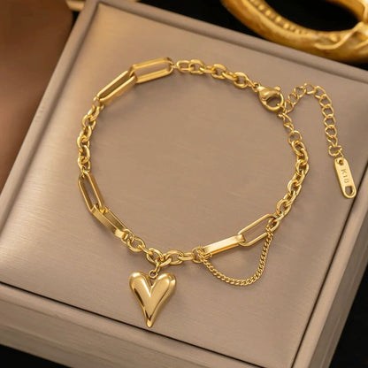 Gold Chain Bracelet with Heart Charm