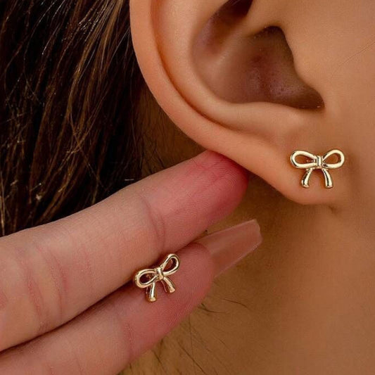 Gold Bow Stud Earrings