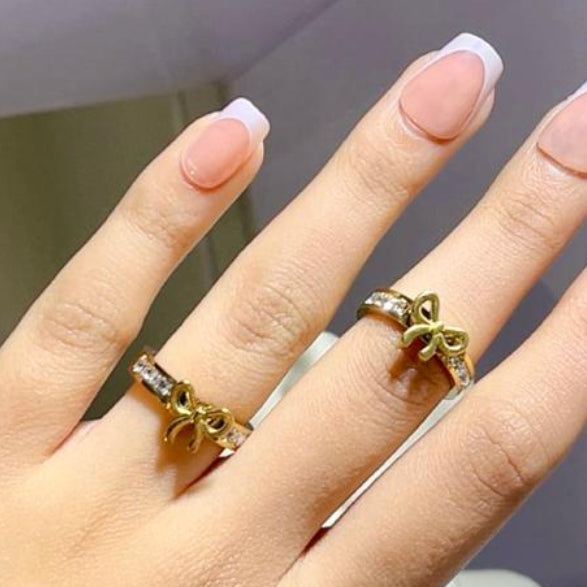 Gold Bow Rings with Crystal Accents
