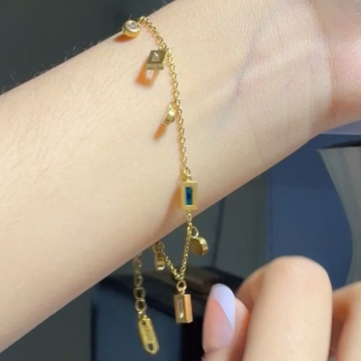 Gold Charm Bracelet with Colorful Gemstones
