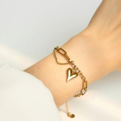 Gold Chain Bracelet with Heart Charm