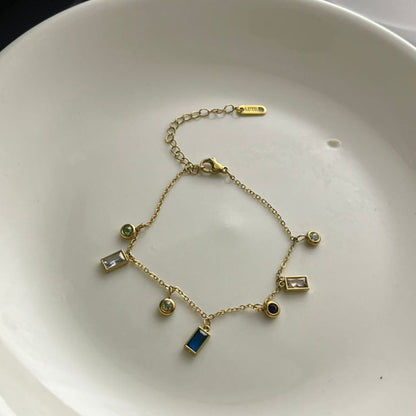 Gold Charm Bracelet with Colorful Gemstones