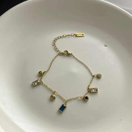 Gold Charm Bracelet with Colorful Gemstones